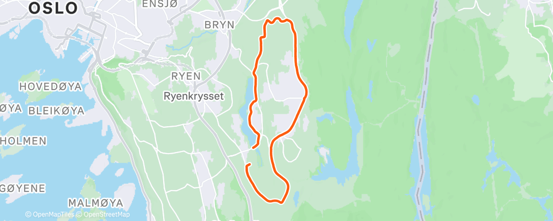 Map of the activity, Rolig jogg. Gikk lett og fint. Sone 1 og 2.