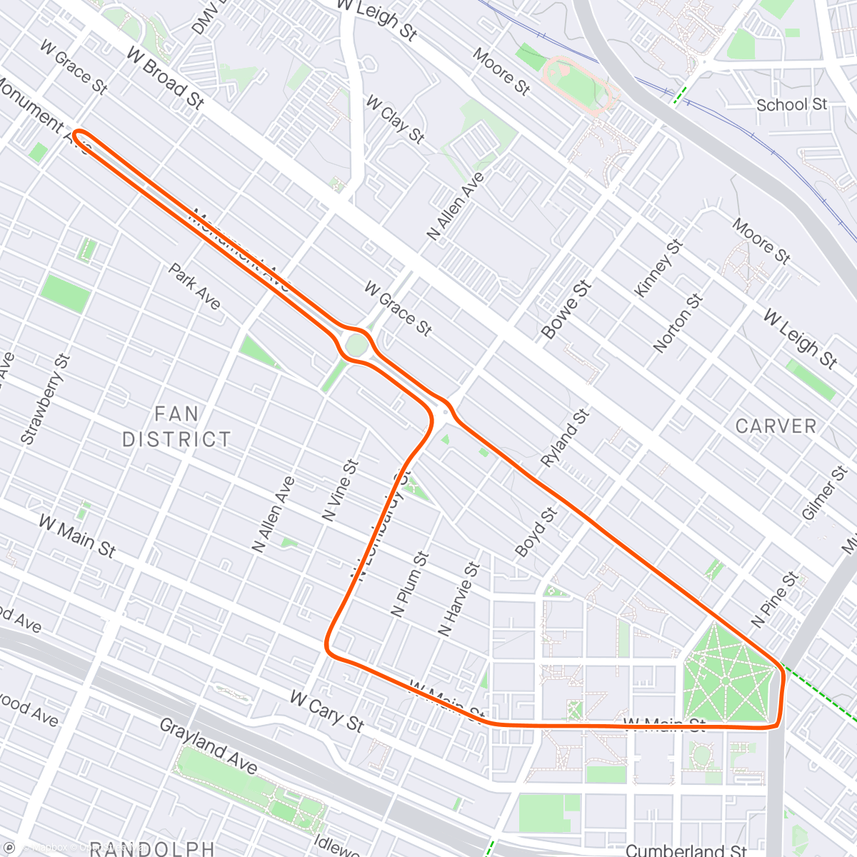 Map of the activity, Zwift - Tempo continuous with sting in tail in Richmond
