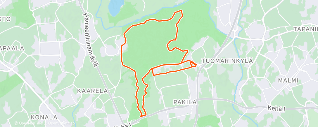 Map of the activity, Väliin 4k + 4k + 2k vähän reippaampaa🏃🏻‍♂️