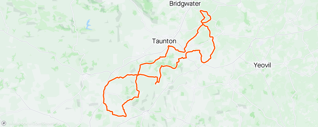 Mapa de la actividad, Taunton Flyer.  New long route.  Six major climbs most averaging over 8%, one over 10%!  Did I say I don’t like hills!!  🥵.