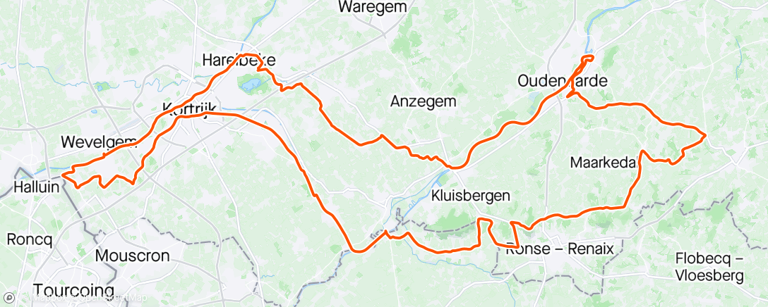 Map of the activity, Uphill efforts on flat roads