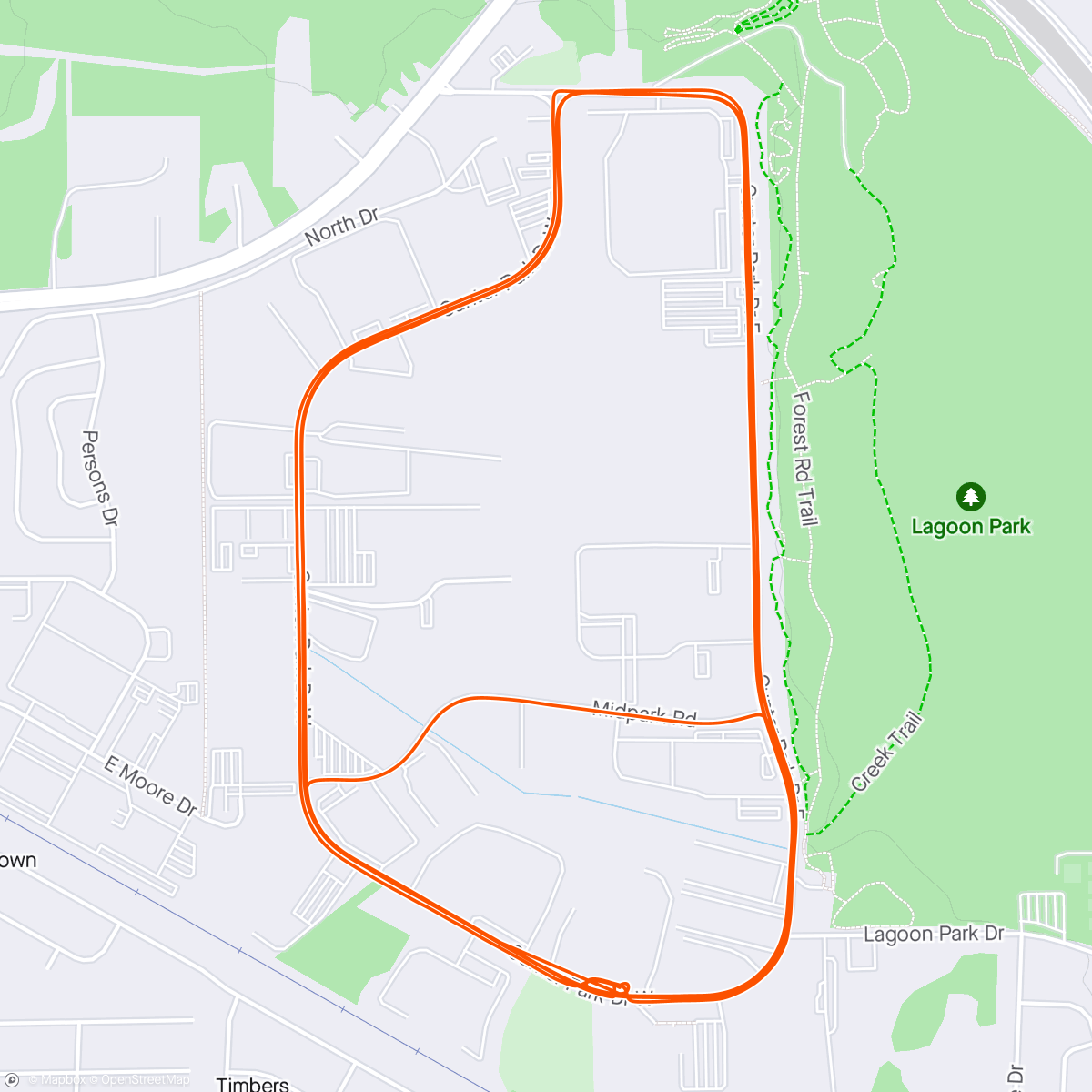 Map of the activity, MBC Time Trials 5K Week 3