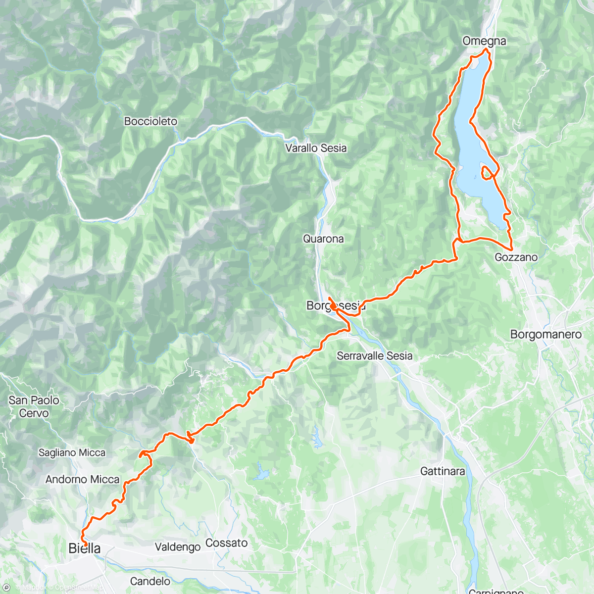 Map of the activity, Piemonte Quattro - Flott tur rundt Lago d'Orta. Med innlagt cleat og pedalkøl