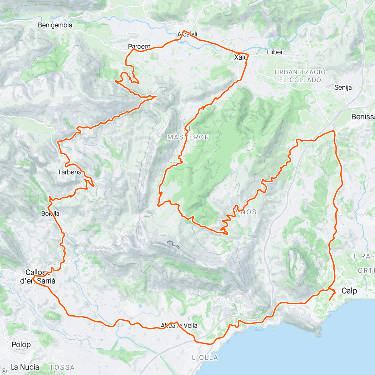 Mapa de la actividad, Coll de Rates y sierra de Bernia.