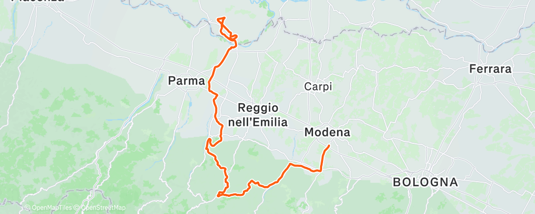 Map of the activity, Pedalata pomeridiana