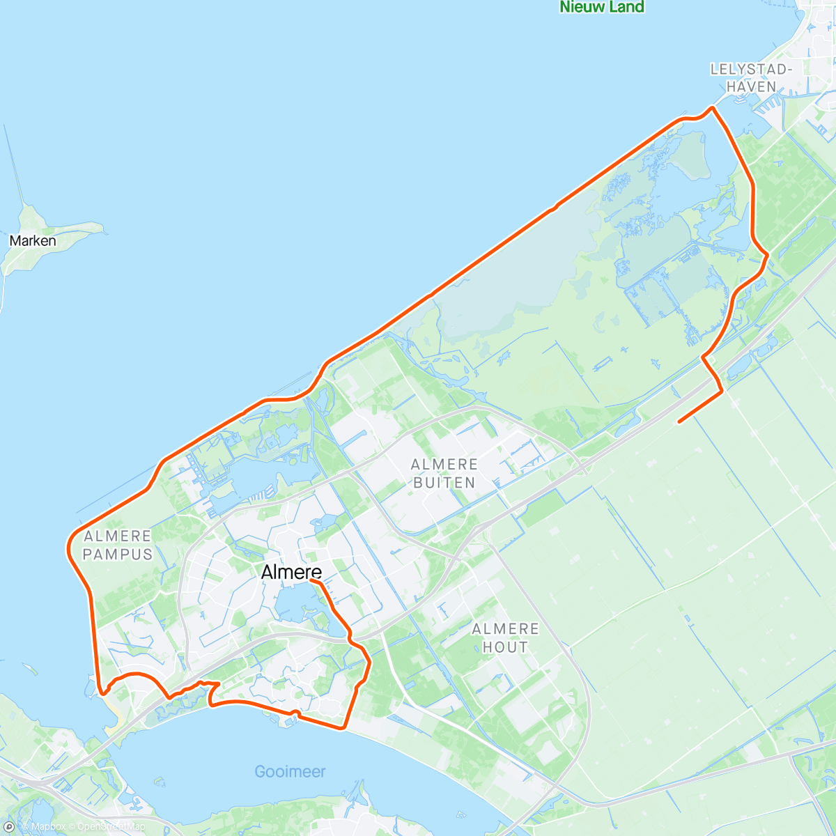 Karte der Aktivität „ROUVY - Challenge Almere - Amsterdam | Netherlands 54 km”