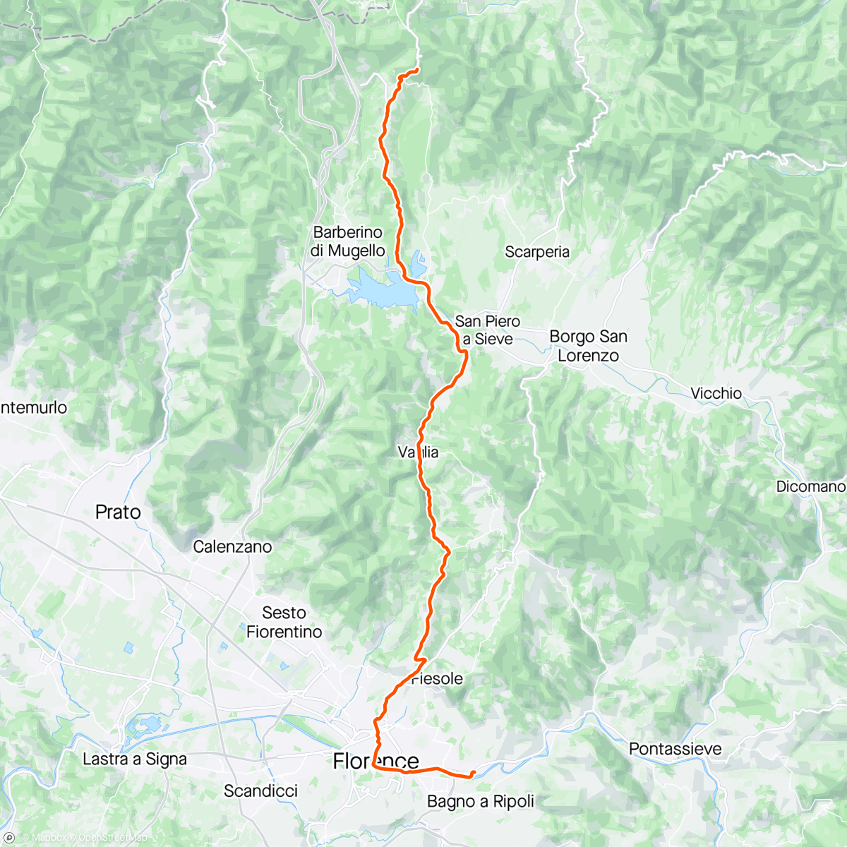 Map of the activity, Fietsvakantie dag 5 van Sergente naar Florence