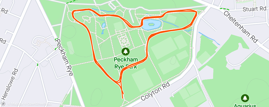 Mapa da atividade, Peckham Rye Parkrun