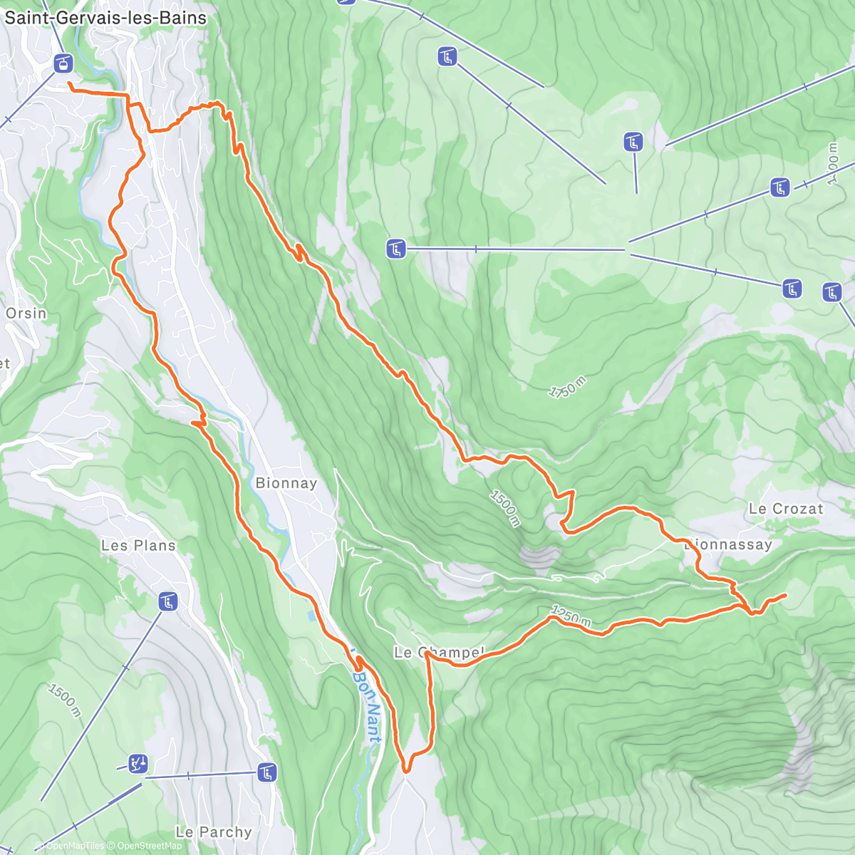 Map of the activity, Boucle trail Bionnay Bionnassay Montivon