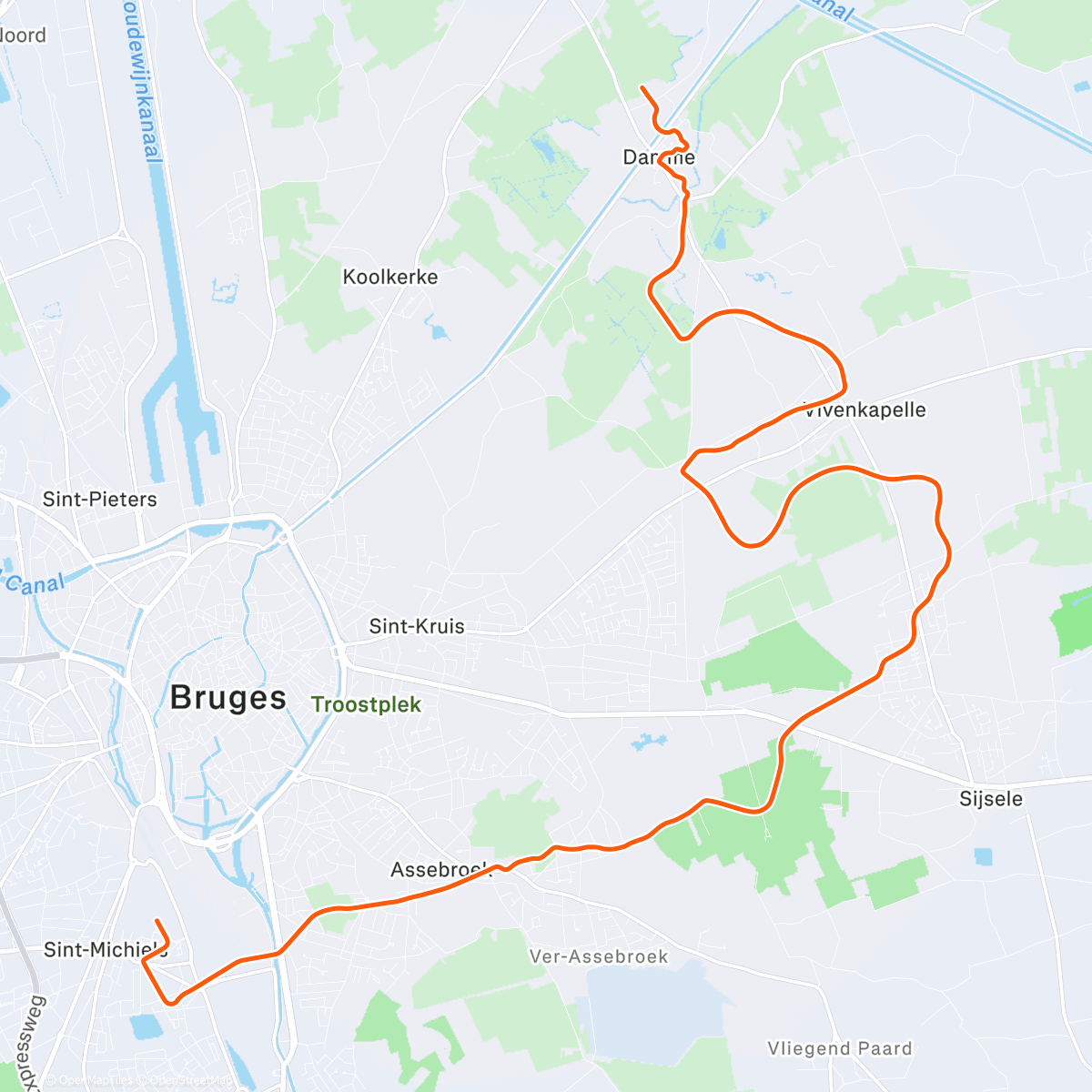 Mapa de la actividad (MyWhoosh - Bruges)