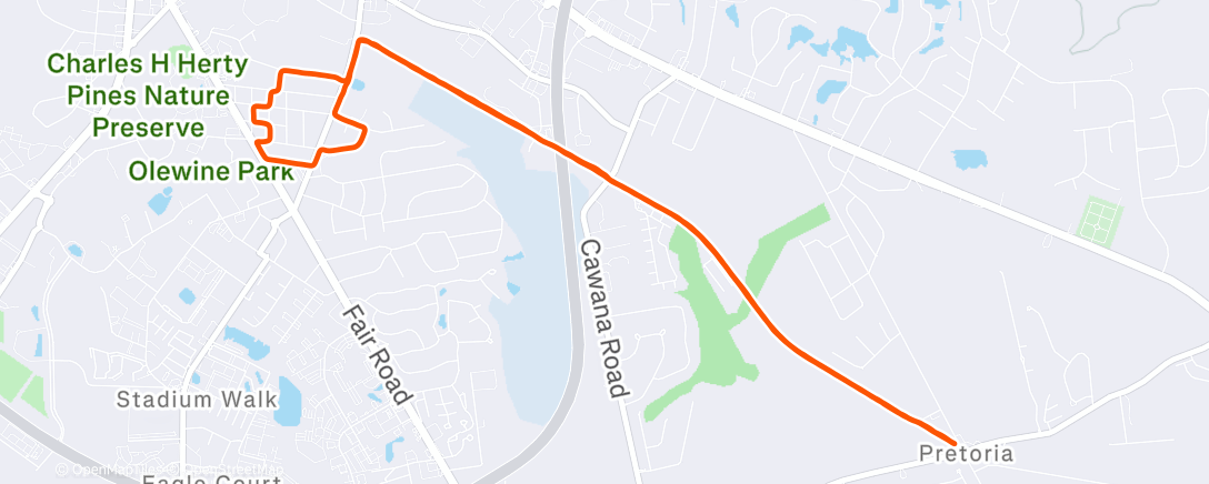 Map of the activity, Afternoon Run