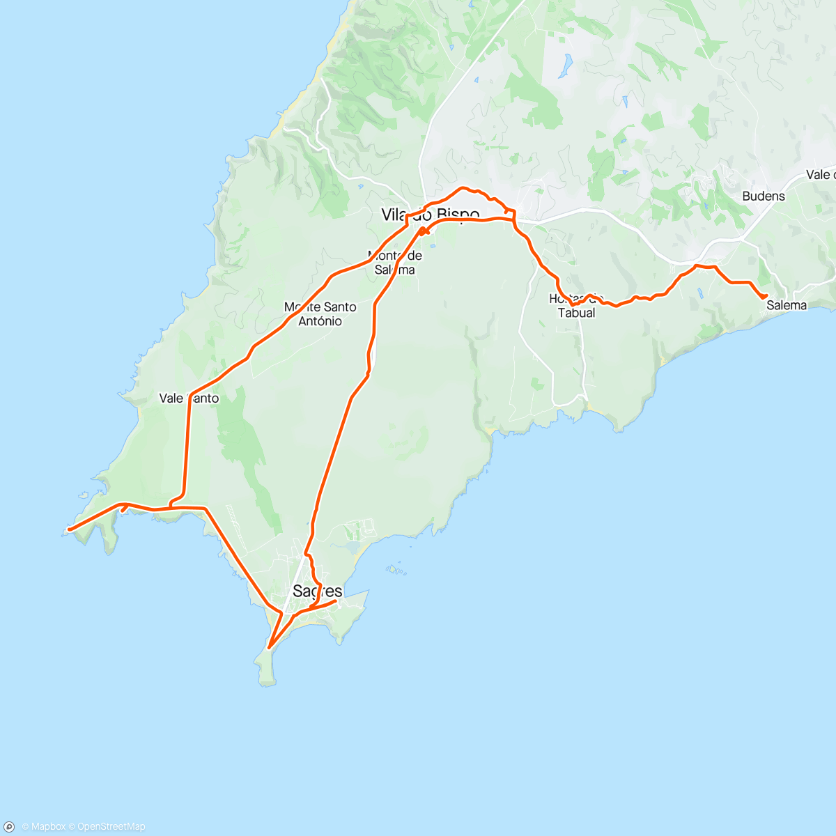 Map of the activity, Salema, Sao Vicente and Sagres loop