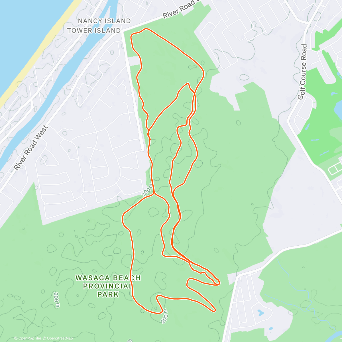 Map of the activity, Wasaga trails in the AM