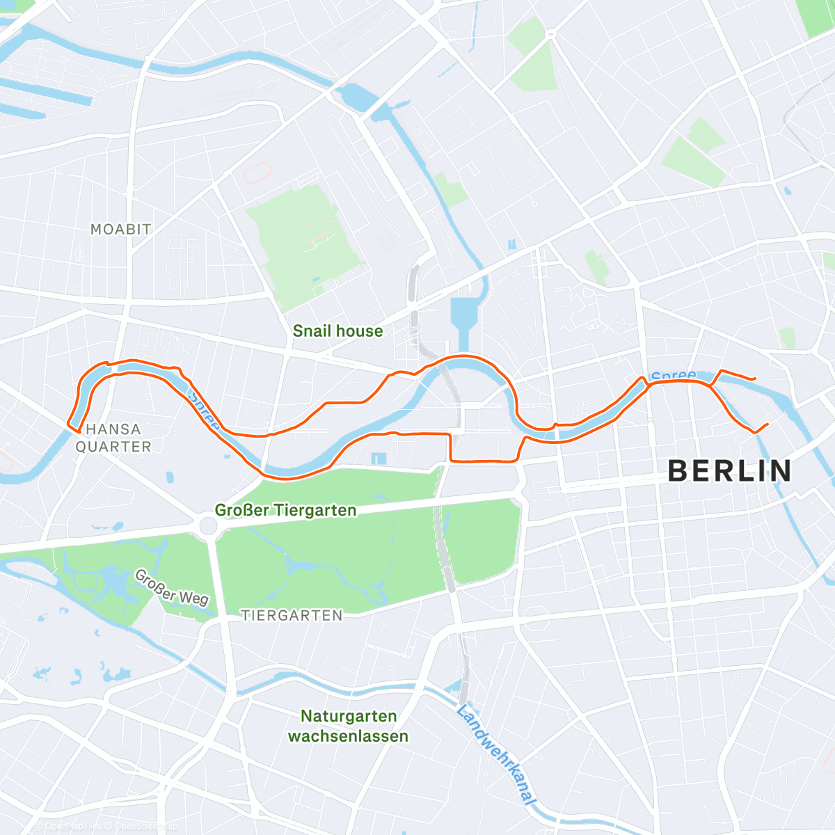 Map of the activity, 11K Spree Loop Afternoon 🏃‍♂️ via Hansabrücke #117