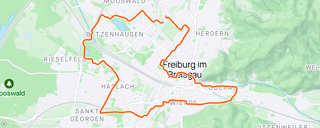 Karte der Aktivität „Freiburger Halbmarathon”