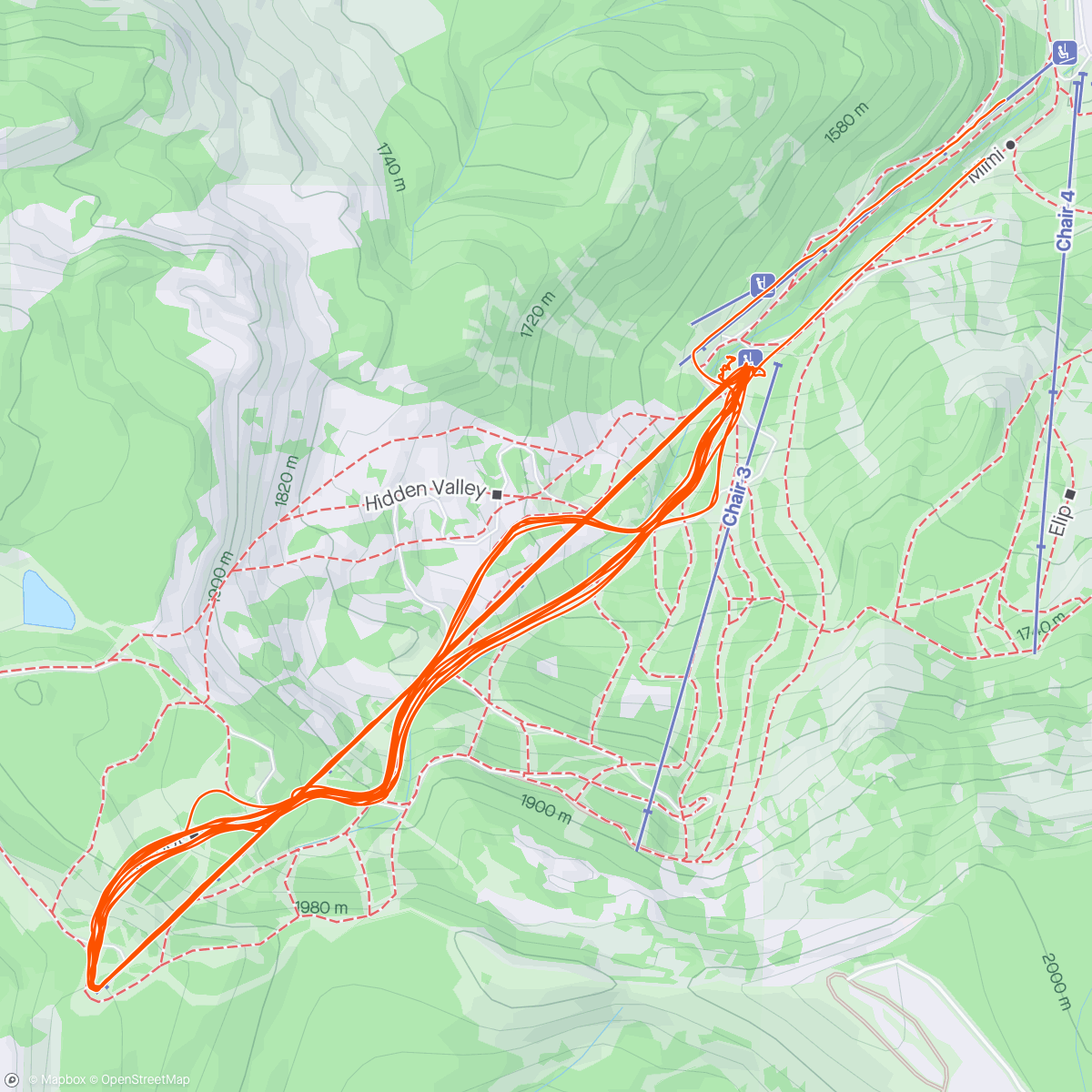 Map of the activity, Last Mission ski for me.  Employee ski day but took a crash on last run.   Knocked myself out.