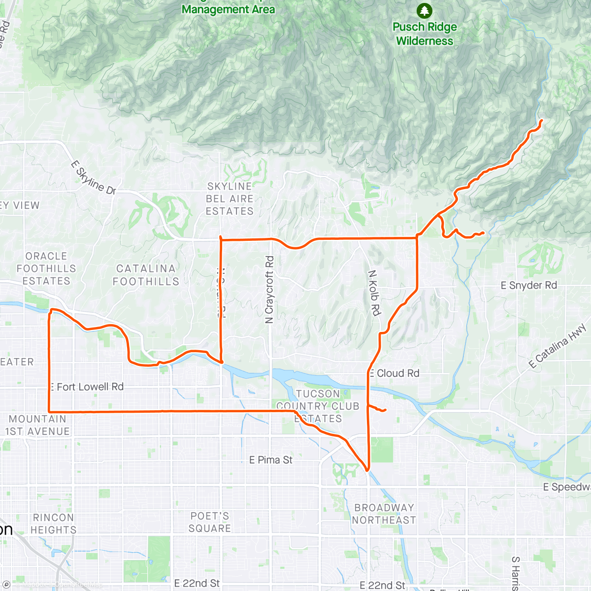 Karte der Aktivität „Thursday Sabino  Canyon ride”