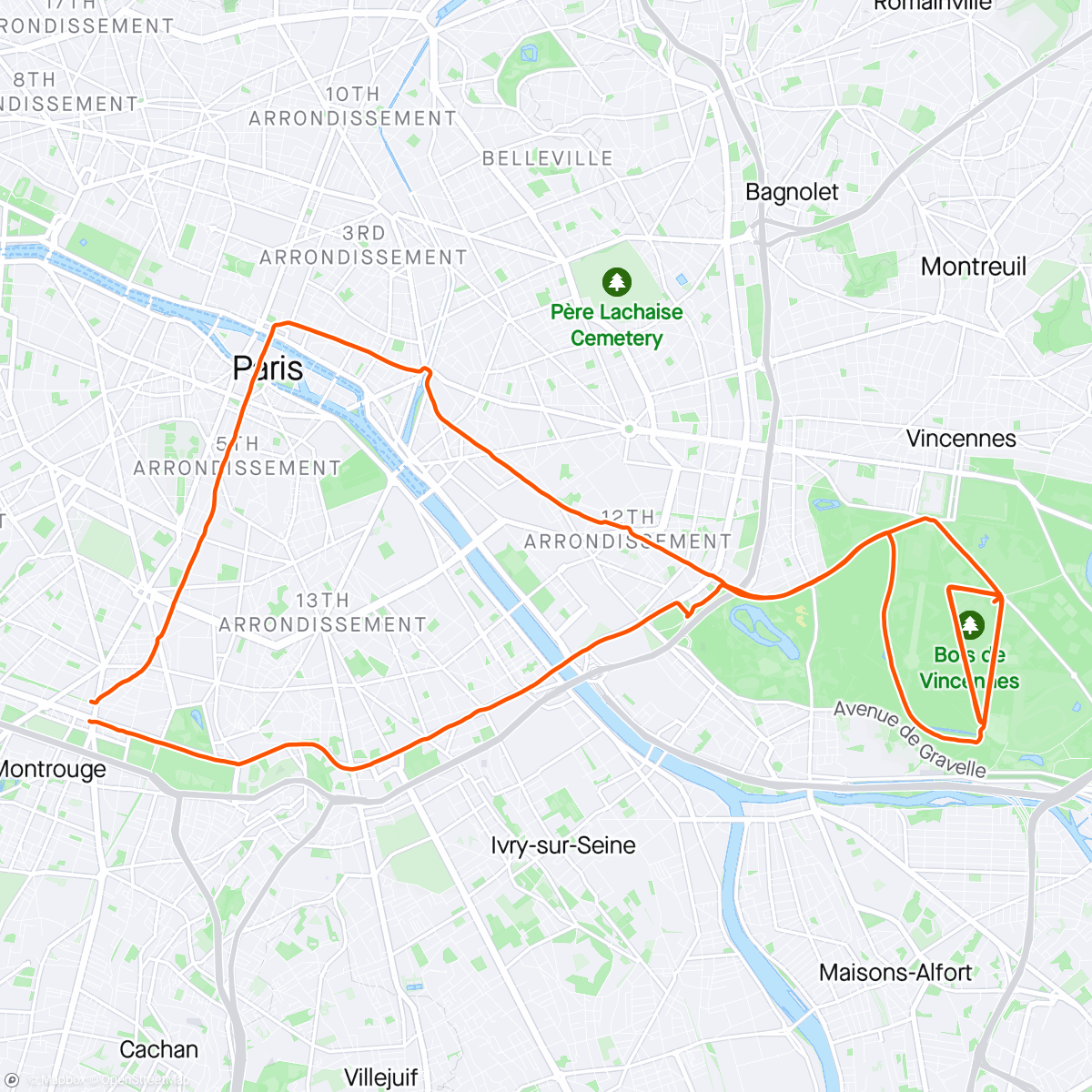 Map of the activity, Time test ride