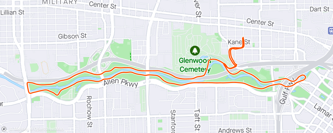 Map of the activity, Evening Run Houston, Texas