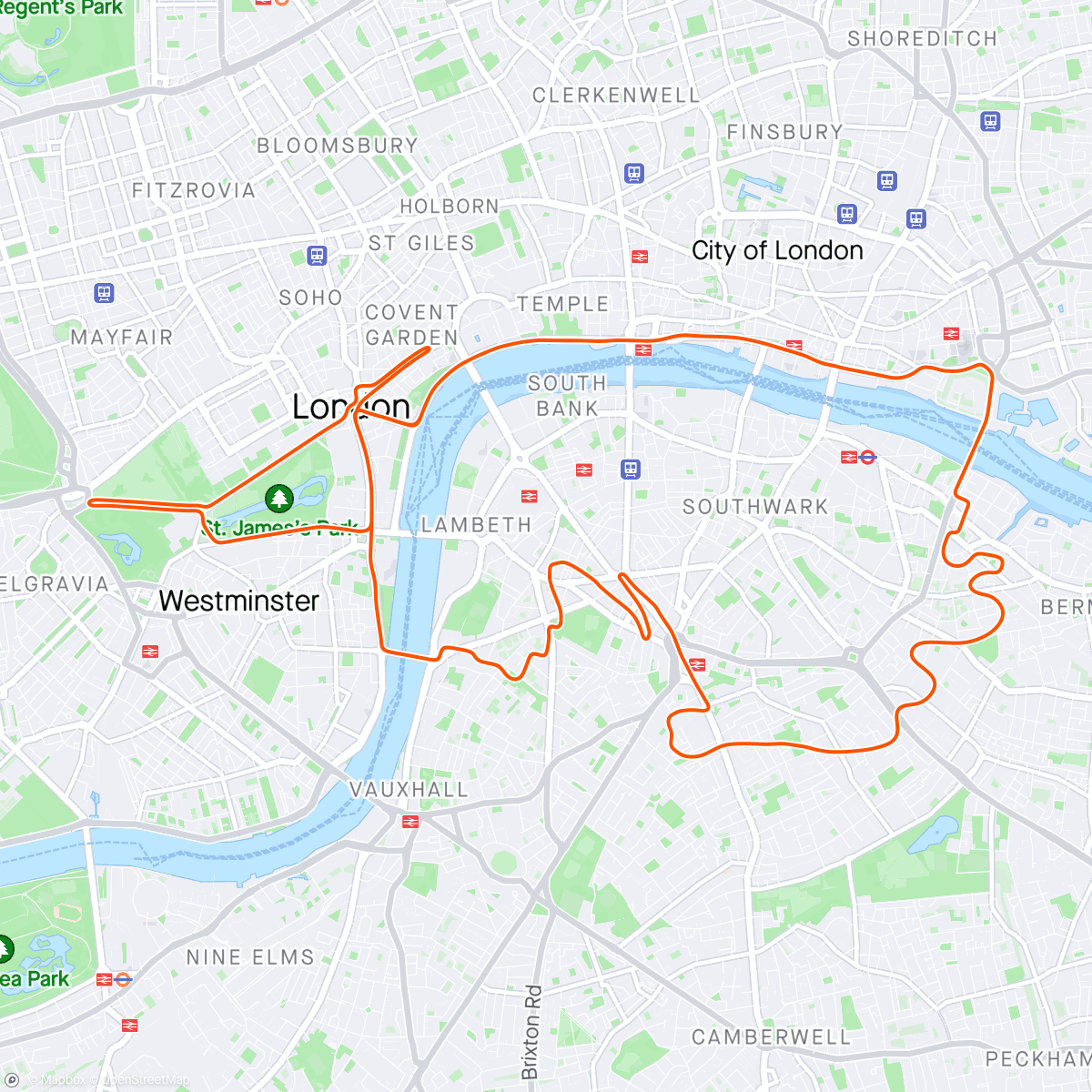 Map of the activity, Zwift - Test de 5", 30" y 1' rodillo (Calibrar potenciometro) in London