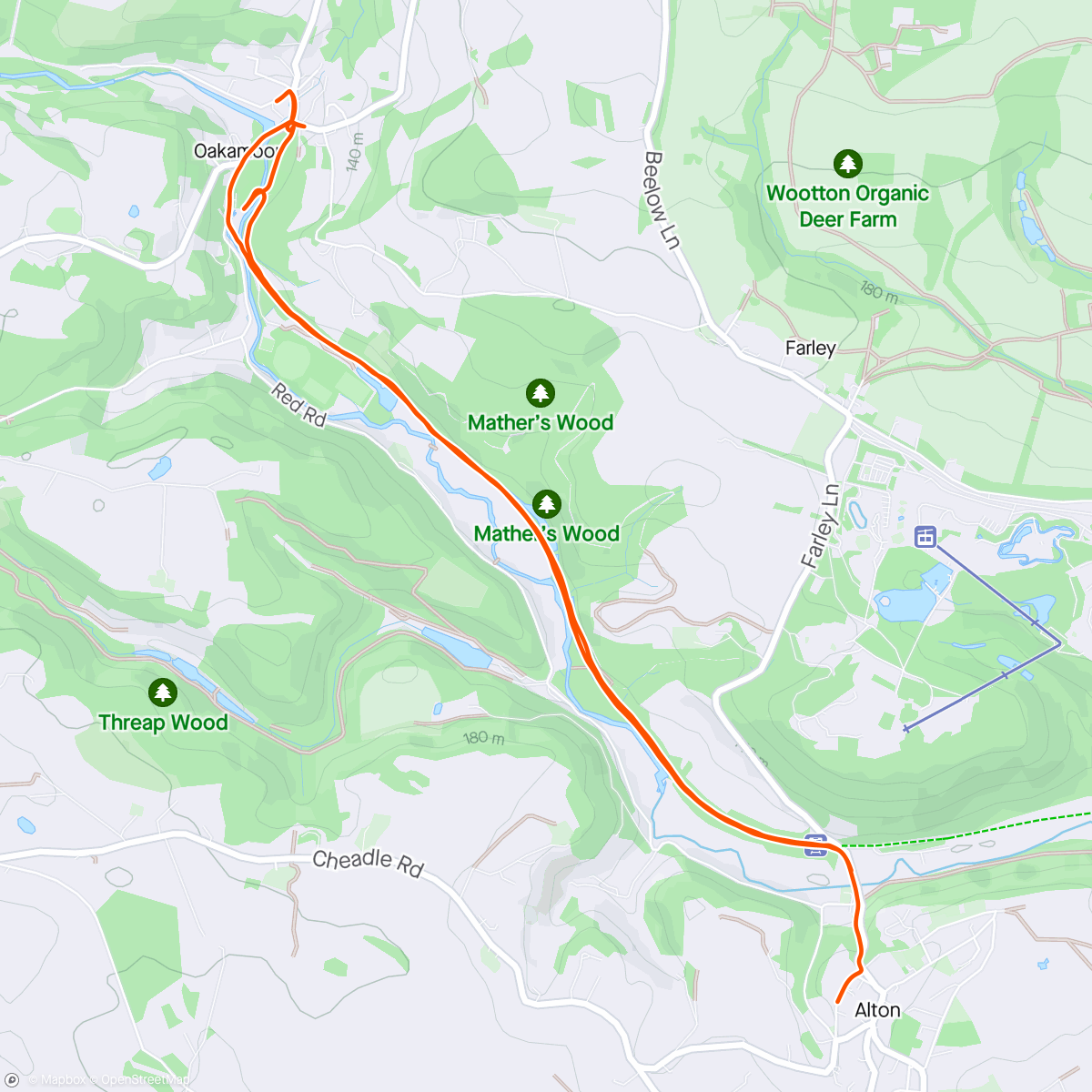 Mapa da atividade, Alton to Oakamoor along the disused railway 🛤