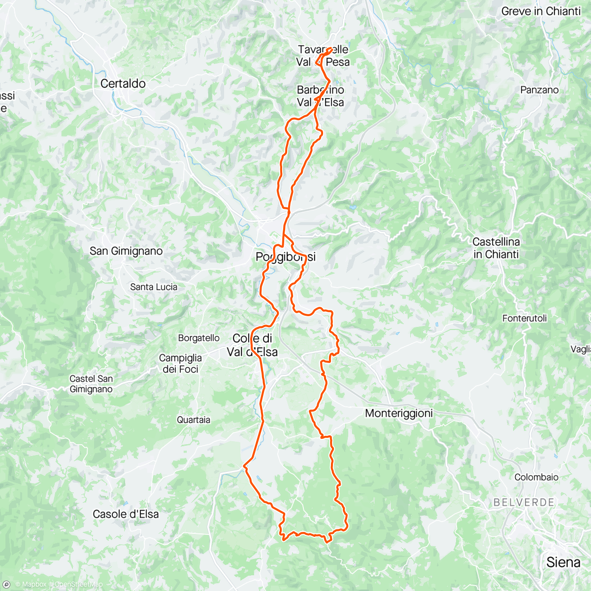 Mapa da atividade, "La Senese" tour gravel
