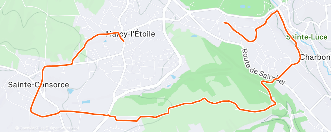 Map of the activity, QPMF+6HR Marcy-l'Étoile - Charbonnières-les-Bains, Sainte-Consorce