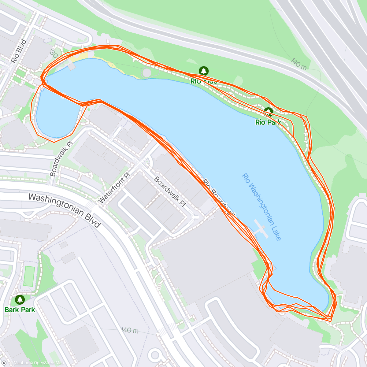 Map of the activity, Afternoon run round and round Rio Lake