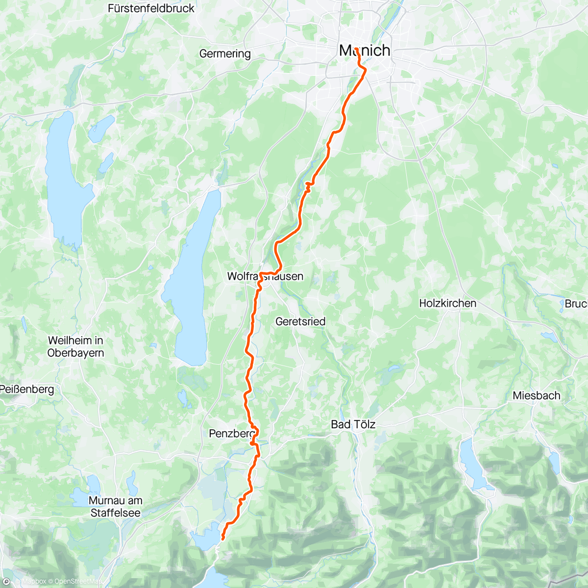 Map of the activity, Alpengaudi #1: 
München ➡️ Kochelsee
