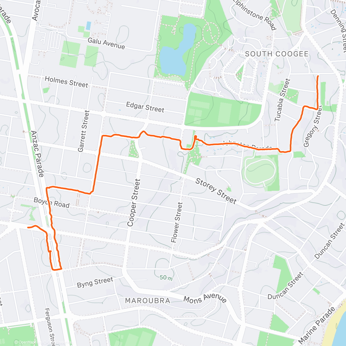 Map of the activity, Walked Simba watching Alan Jackson’s then went to Crystal Car Wash (and did the vacuum self service)