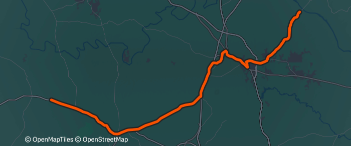 Day 10 route map: Outskirts of Garners Store, NC to Outskirts of Sanford, NC