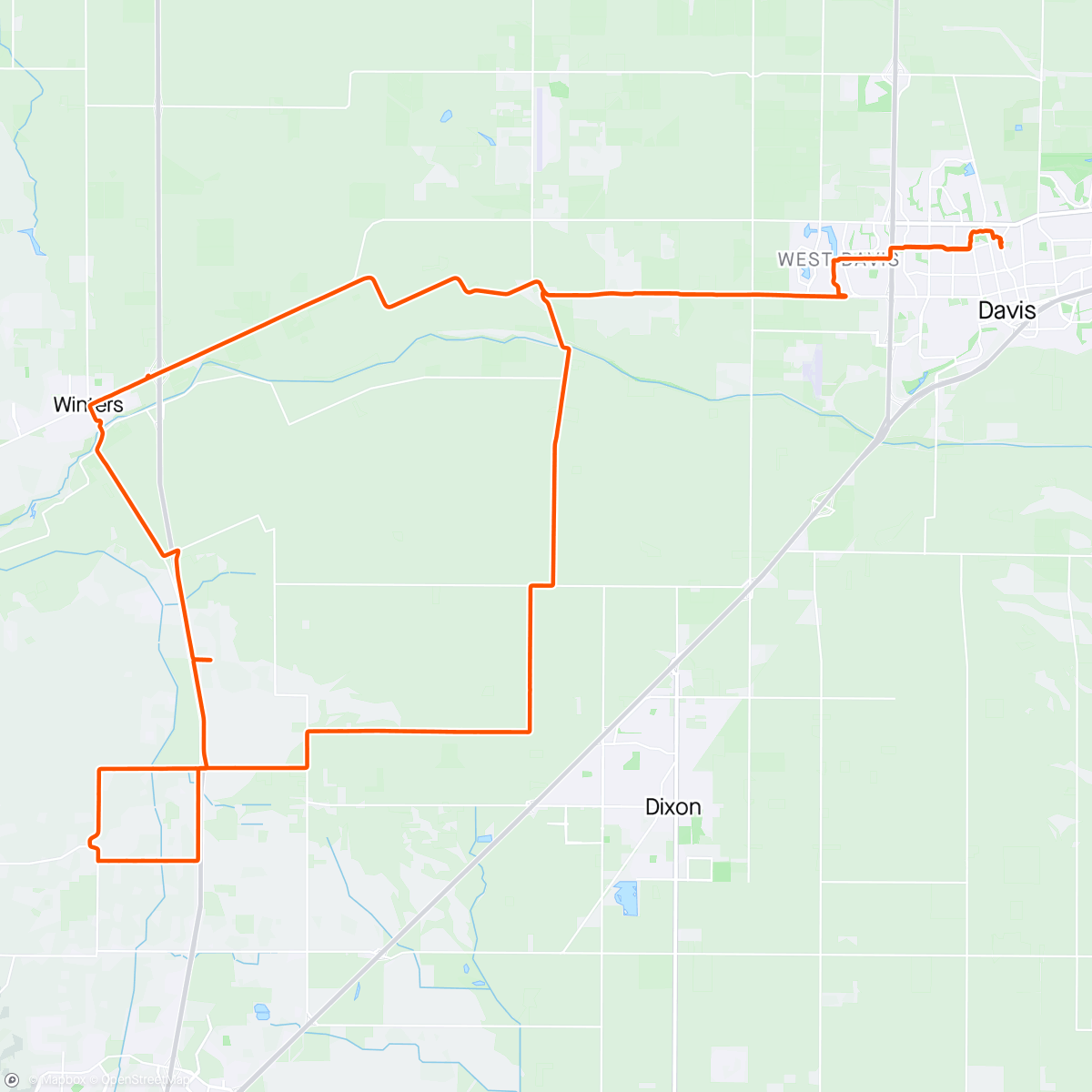 Map of the activity, North to SSW wind ride, Full Corn Moon, got more pleasant in Vacaville and on road back, very dry, not much to take pictures of 🌞🌽🌕🚵🏼‍♀️💫🕊️💛