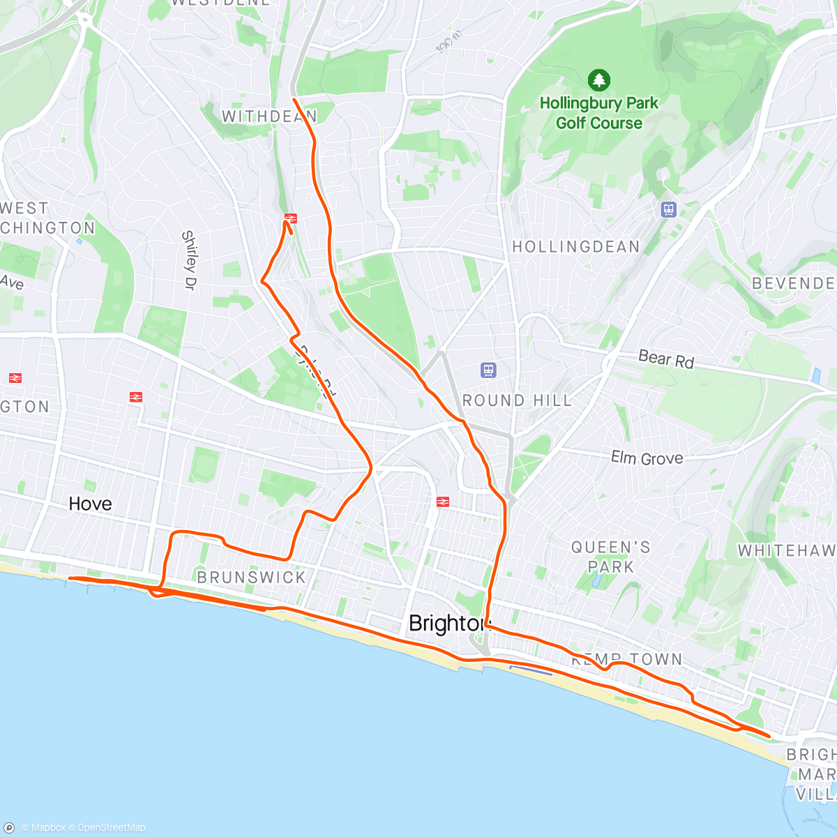 Map of the activity, Longer run inc Hove Park Run