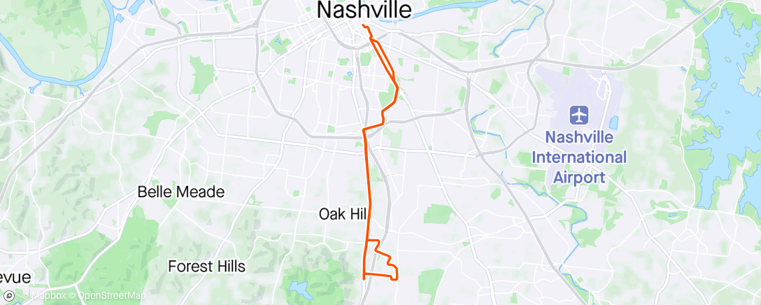 Map of the activity, Easy ride after MNTN Meet Nashville