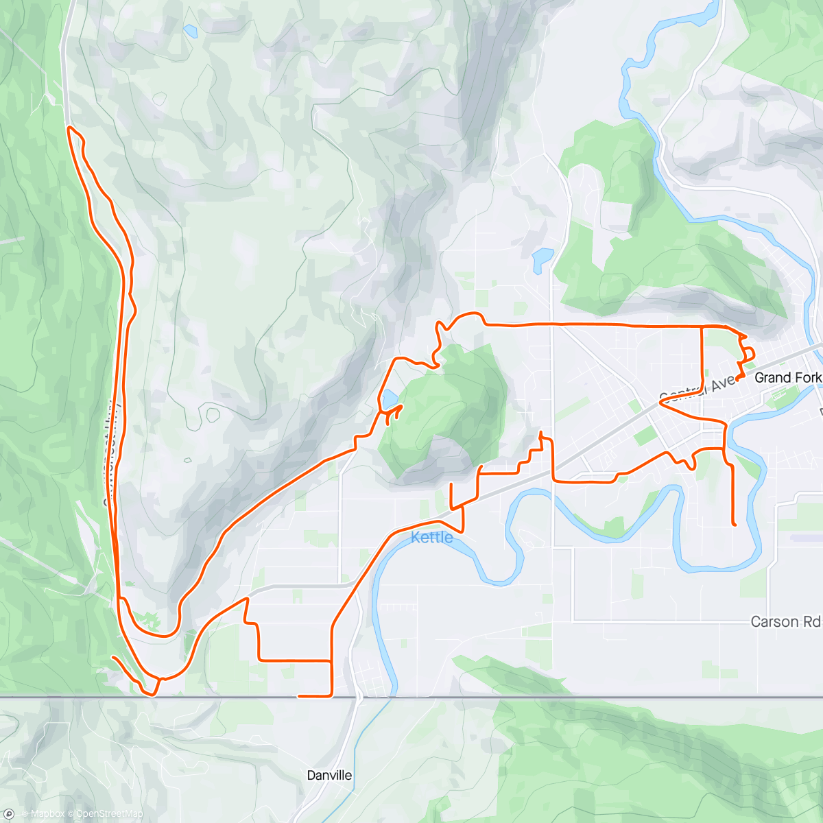 Map of the activity, Banging around on gravel and mtb trails