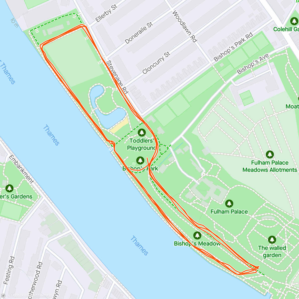 Map of the activity, Fulham Palace parkrun. 199