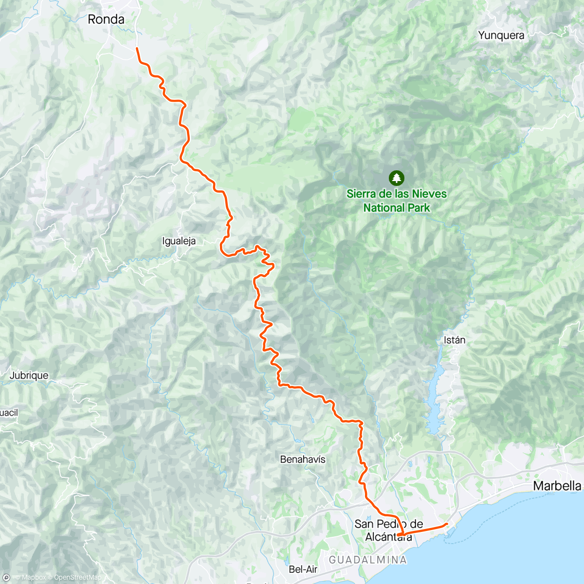 Map of the activity, Cardrive through the mountains Ronda-Puerto Banus