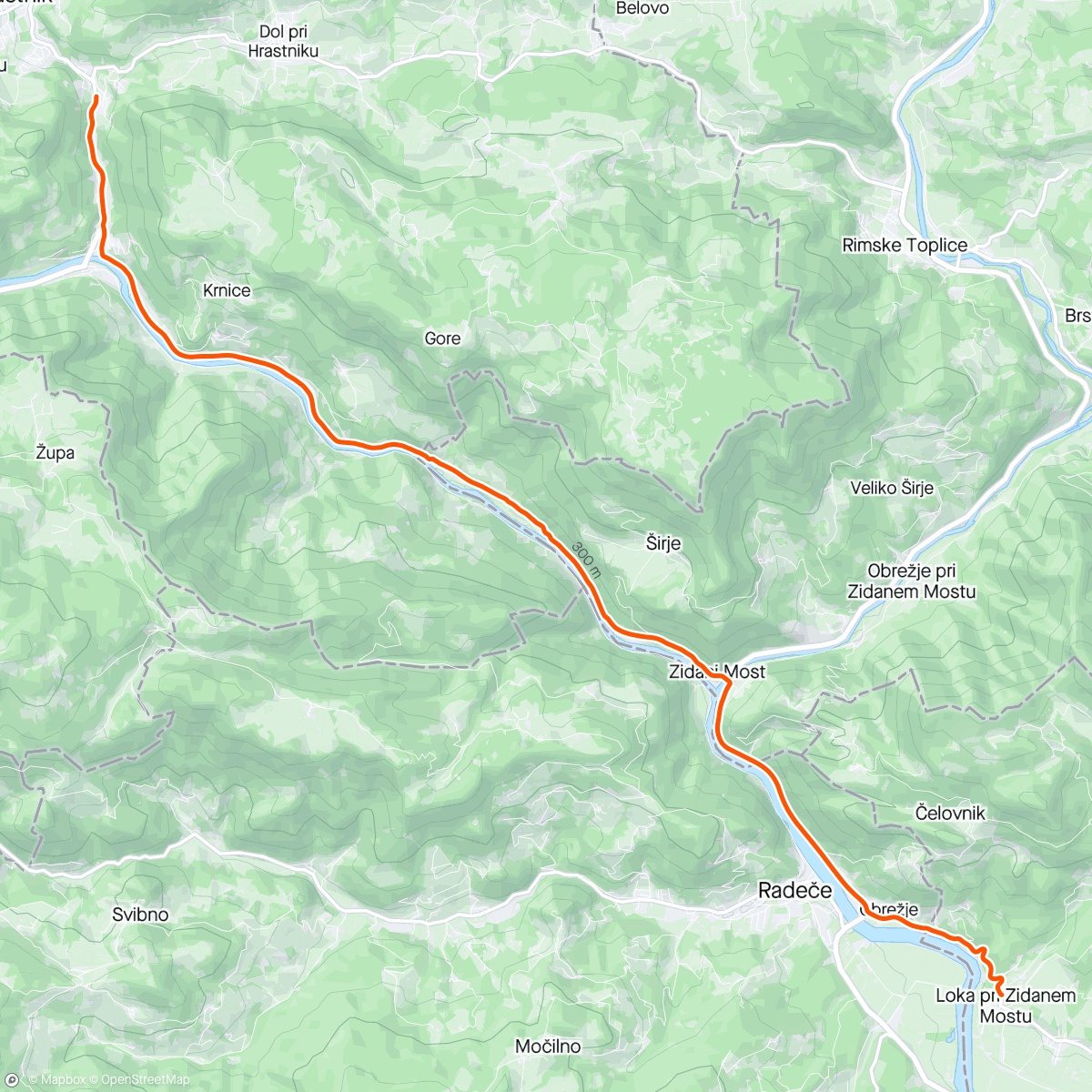 Map of the activity, Hrastnik- Sevnica-Hrastnik nu Bajk rajd