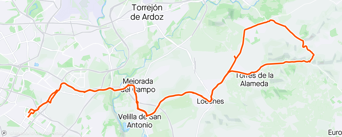 Map of the activity, A Torres de la Alameda por Loeches, luego Valverde de Alcalá, Villalvilla y los Hueros y vuelta