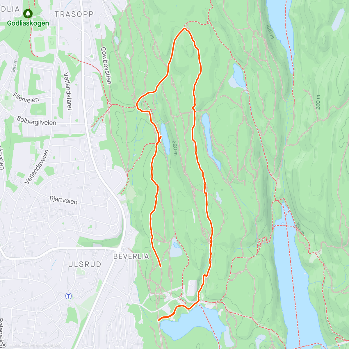 Mapa de la actividad, Løpetur med Thea ved Østmarksetra
