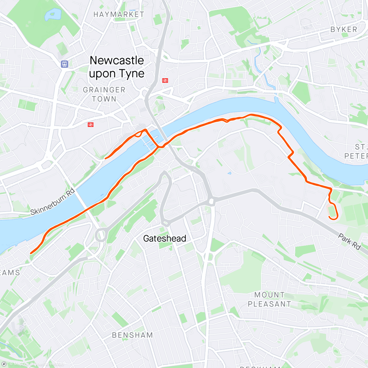 Mapa de la actividad (RunThrough Gateshead 10k)