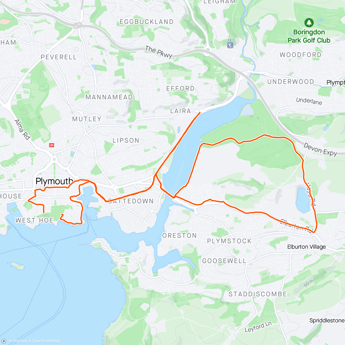 Map of the activity, Plymouth half marathon