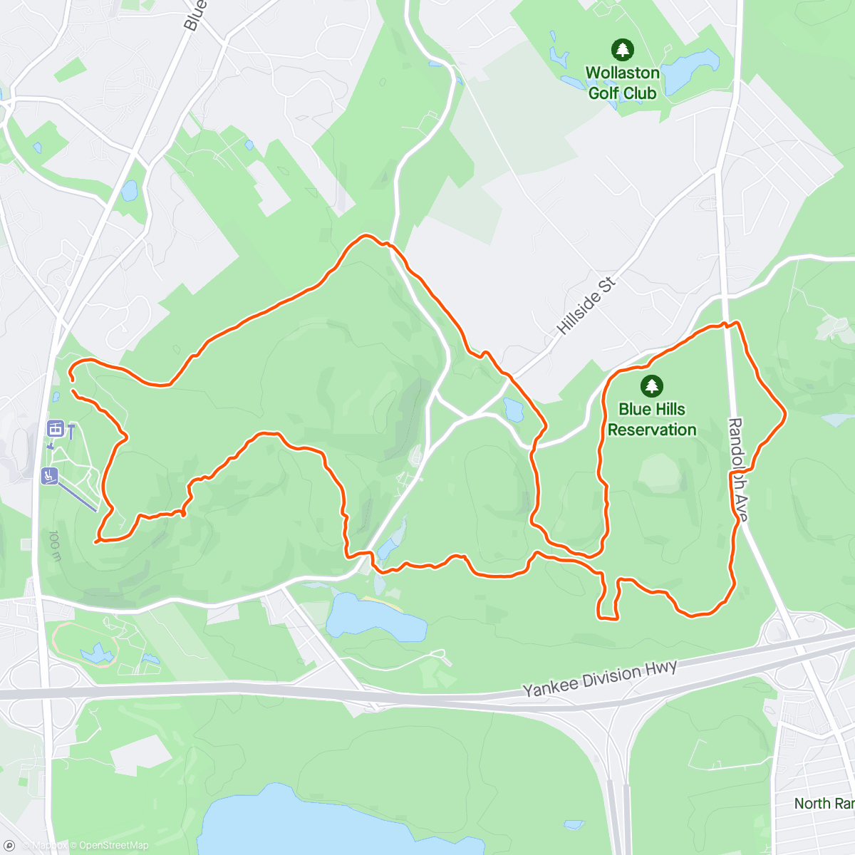 Карта физической активности (Blue hill run turned into rock cliff hike)