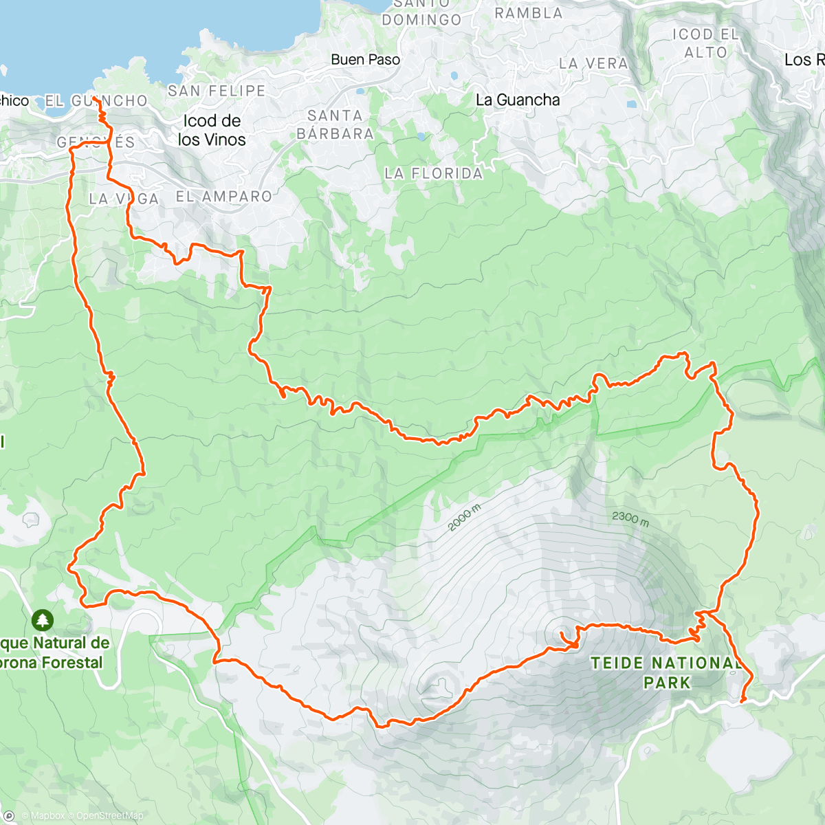 Map of the activity, El Teide (3715m) - Atlantic Ocean to Summit and Back in 31 Hours