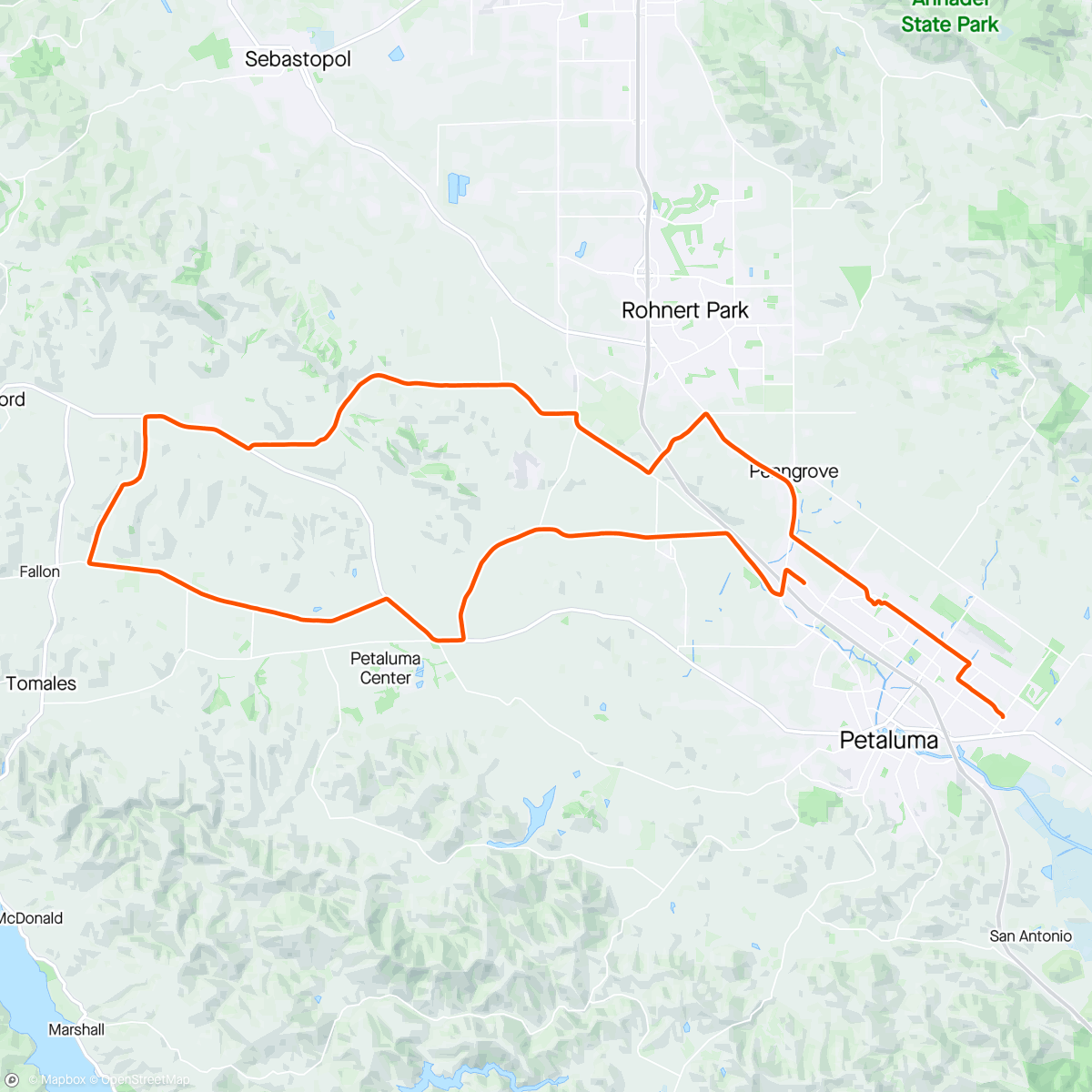 Map of the activity, Wednesday ride with Rhett.  I bonked hard