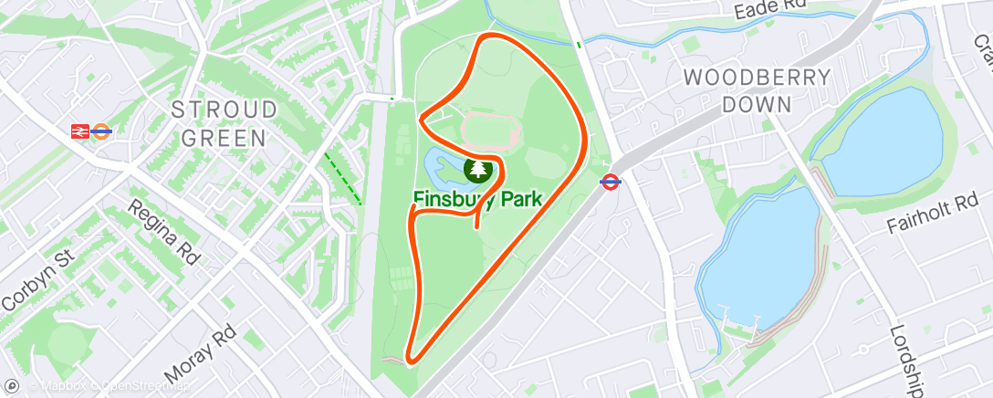 Map of the activity, Finsbury Park Parkrun 9th