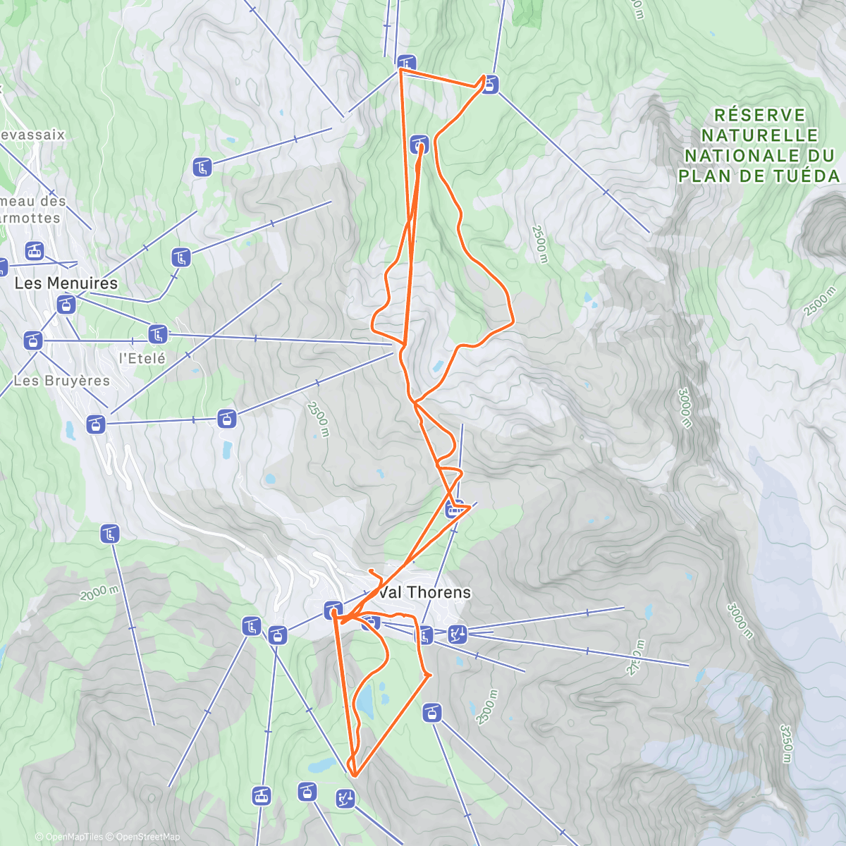 Map of the activity, Slopes - A day snowboarding at Les 3 Vallées