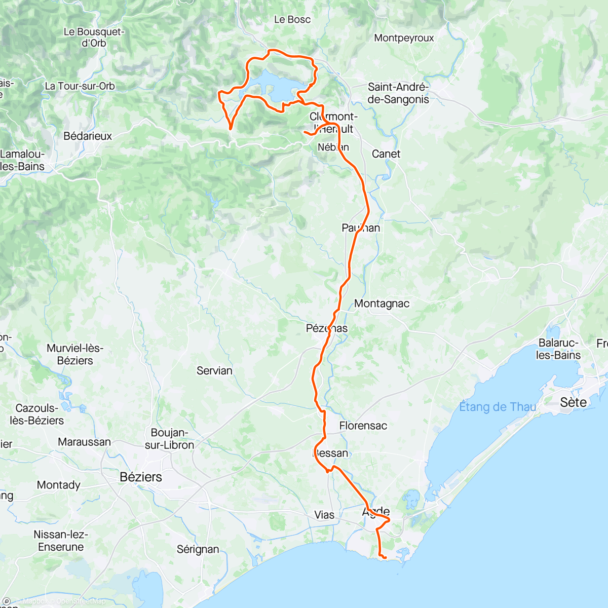Map of the activity, Tour du Lac du Salagou Morning Ride