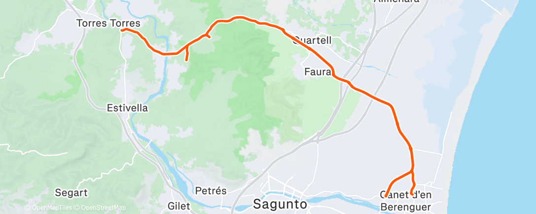 Map of the activity, Bicicleta por la tarde