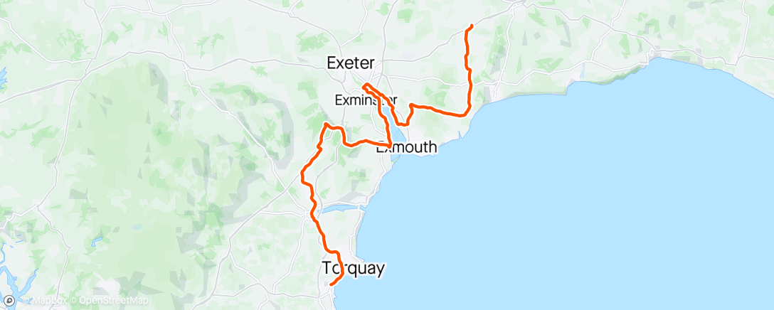 Map of the activity, Solo ride back from Paignton into a block head wind. Wish I could have turned it off. Was nice to be out though.
